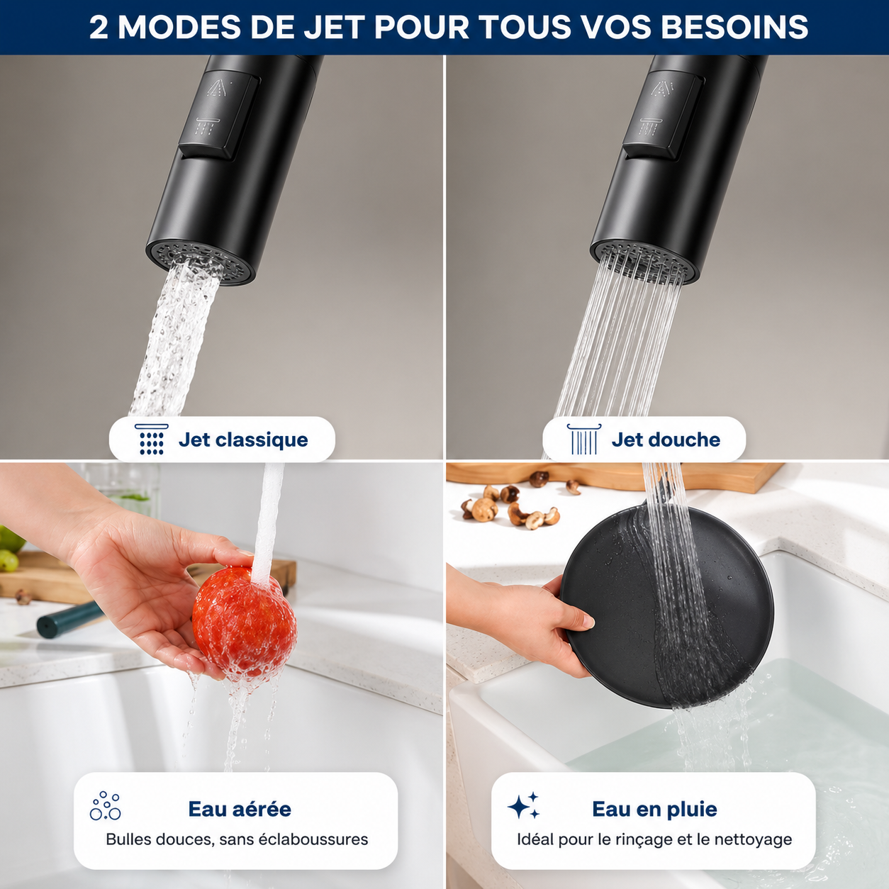Robinet Mitigeur Cuisine Douchette — NORVIK Obsidian