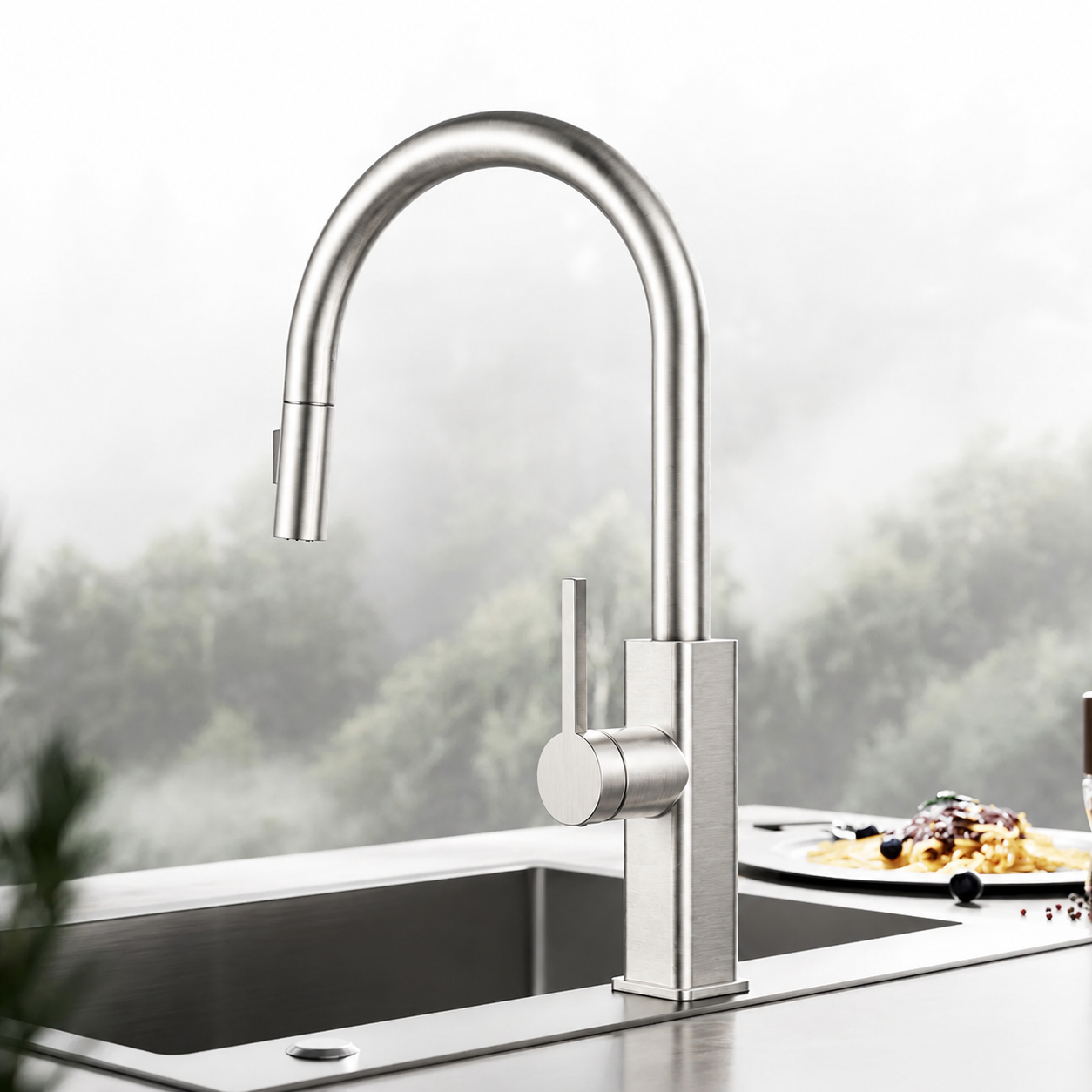 Robinet Mitigeur Cuisine Douchette — NORVIK Titanium