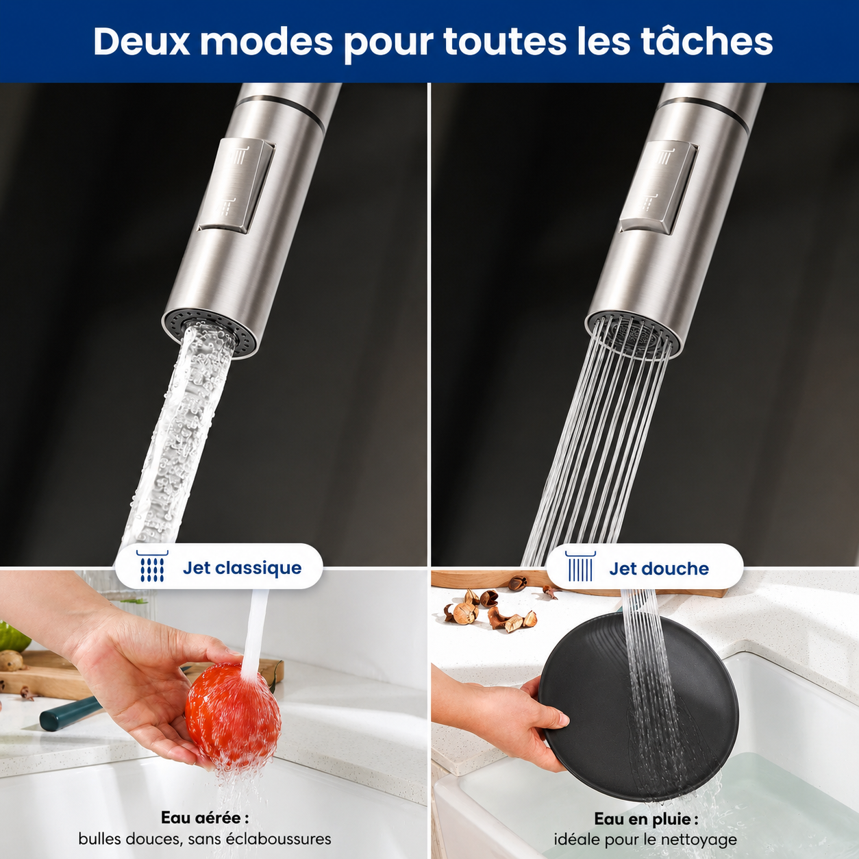 Robinet Mitigeur Cuisine Douchette — NORVIK Titanium