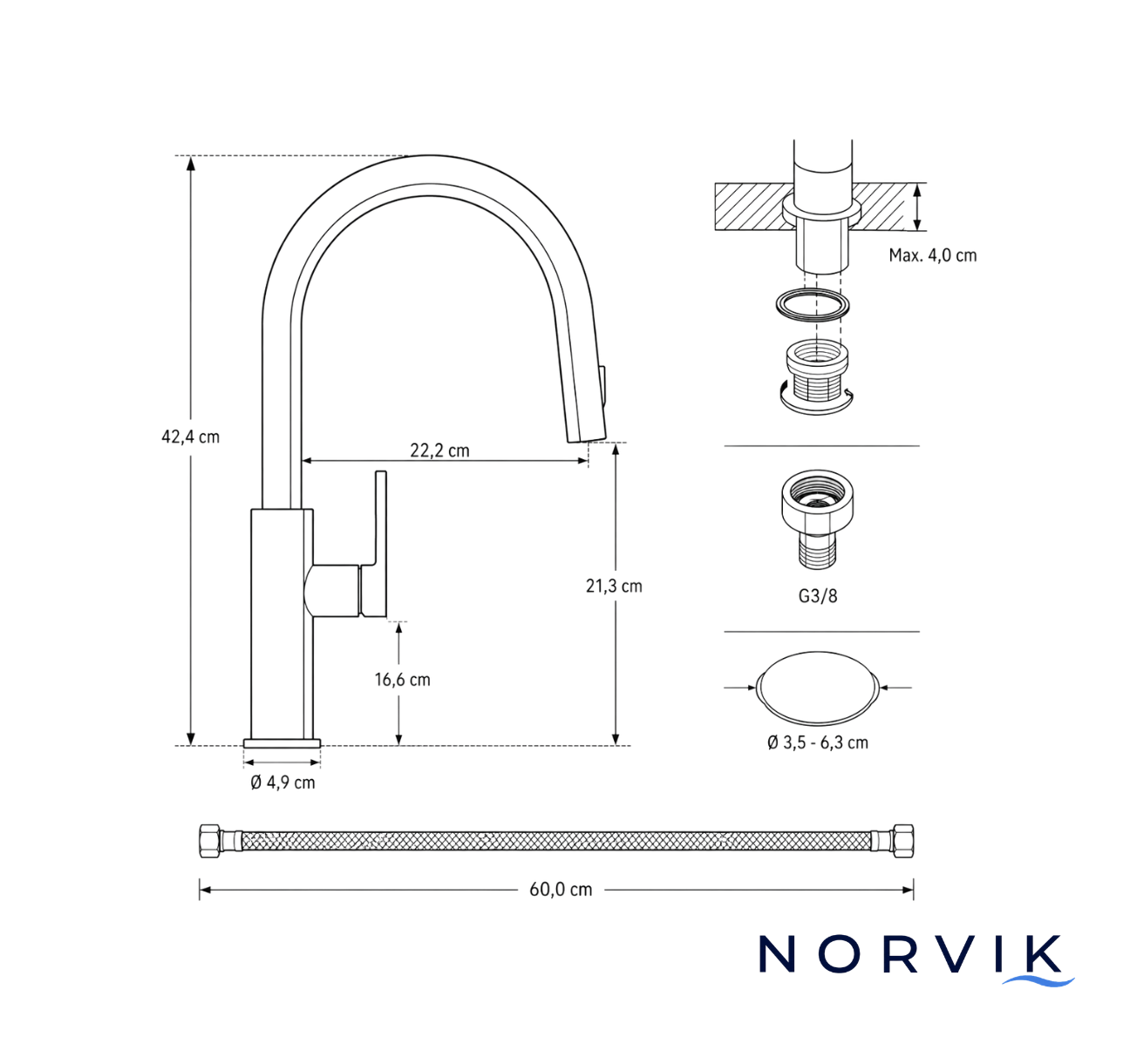 Robinet Mitigeur Cuisine Douchette — NORVIK Titanium